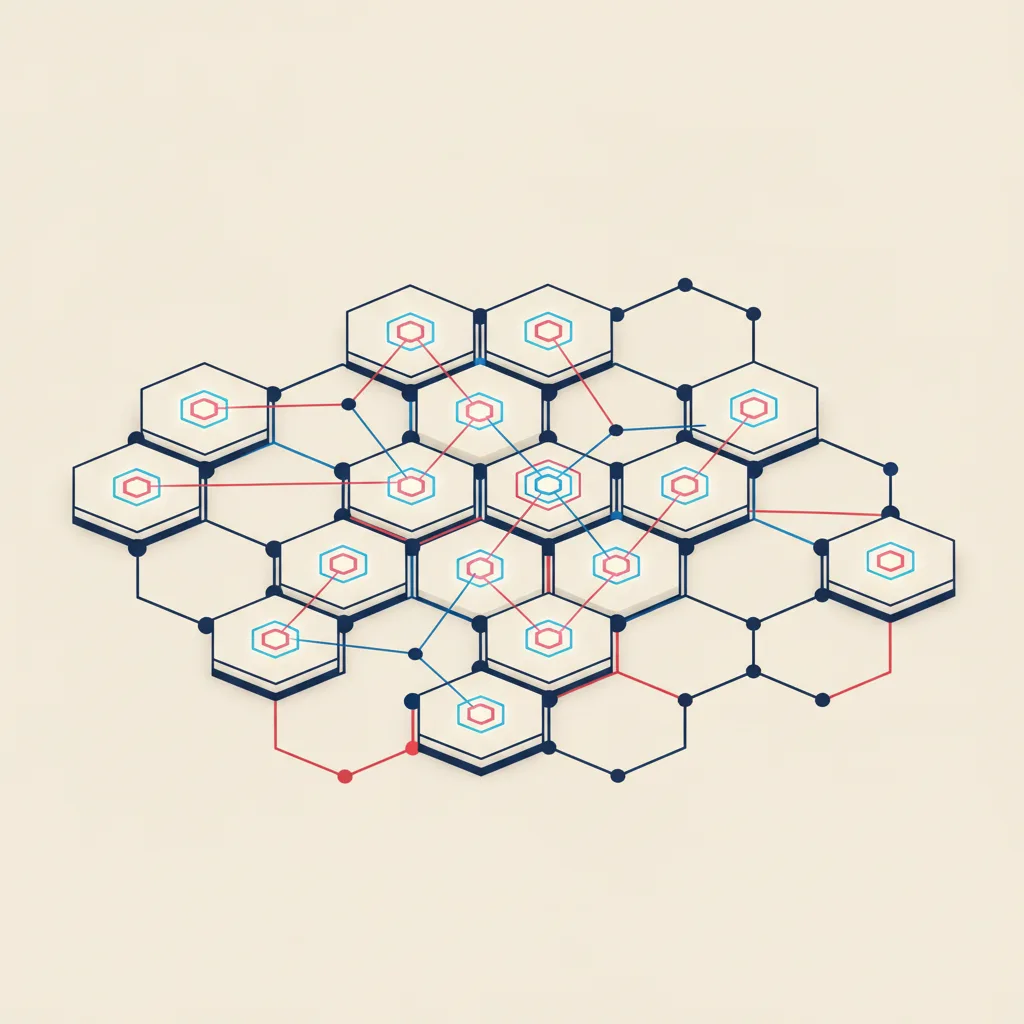 Rede blockchain distribuída - diagrama educacional conceitual